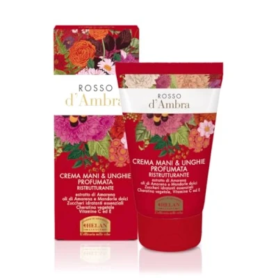 Image of Helan, Amber Red Scented and Restructuring Hand Nail Cream for Dry Cracked Skin, Moisturizing with Antioxidant Vitamin C E Repairing Sweet Almond Oil, 50 ml