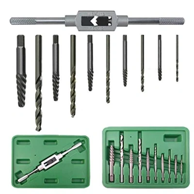 Image of Loboo Idea 11 Pieces Damaged Screw Extractor Set, Remove Broken Head &amp; Bolt Drill Bit Adjustable Tap Die Wrench Stud Remover Set (11 Extractor)