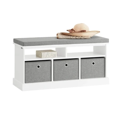 Image of SoBuy FSR67 HG, 3 Baskets Hallway Bedroom Storage Bench, Shoe Bench Rack Cabinet with Seat Cushion