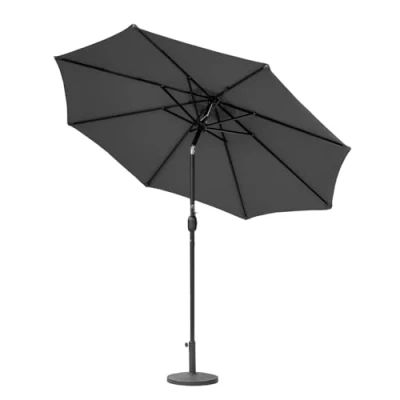 Image of Harrier Crank &amp; Tilt Parasol with LED Lights [2.7m] Outdoor Garden Patio Umbrella Optional Waterproof Cover 5 Colour Options (Grey, Only)