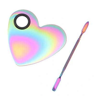 Image of Stainless Steel Cosmetic Makeup Palette, Professional Mixing Palette Spatula Artist Tool, Cream With A Nail Art