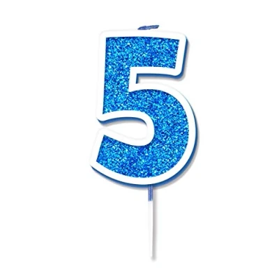 Image of Oaktree Glitter No.5 Candle 7.5cm Blue/Silver