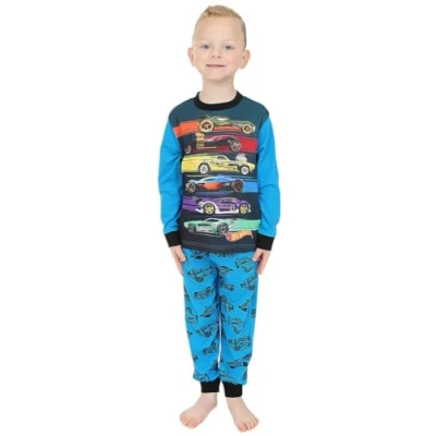 Image of Hot Wheels Boys Long Pyjama Set Cars Pjs For Kids (4 5 Years) Blue