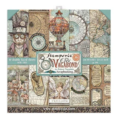 Image of Stamperia INTERNATIONAL, KFT Scrapbooking Pad Double Sided Sheets Sir Vagabond, Various, 30.5 x