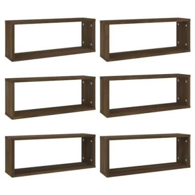 Image of vidaXL Wall Cube Shelves in Brown Oak Set of 6, Engineered Wood for Living room Bedroom Office, Moisture resistant &amp; Easy to Clean, Scandinavian Style