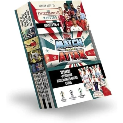 Image of Topps Match Attax 24/25 Booster Tin Magicians contains 28 cards plus 3 exclusive &#039;Magician&#039; LE&#039;s Phil Foden, Florian Wirtz and Vini Jr!