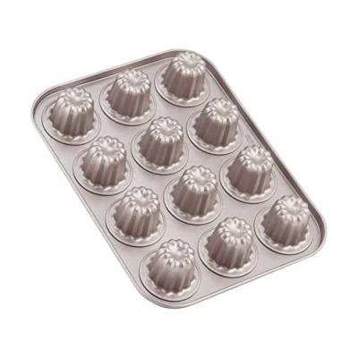 Image of CHEFMADE Mini Canele Mold Cake Pan, 12 Cavity Non Stick Muffin Bakeware Cupcake Pan for Oven Baking (Champagne Gold)