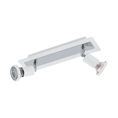 Image of EGLO Sarria LED Ceiling Light 2 Bulbs Metal Living Room Lamp in White Chrome Spotlights Including GU10 Warm