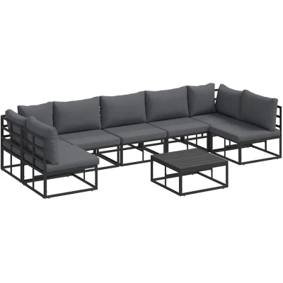 Image of vidaXL Garden Sofa Set 8 pcs Black 70 x 32 cm Aluminium