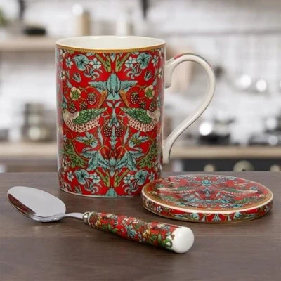 Image of lesser and pavey LP95114 Mug, Coaster, Spoon Set Strawberry Thief design of 3 Tableware, Multicolor