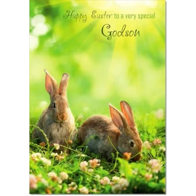 Image of doodlecards Godson Easter Card Two Bunnies Medium Size with Plain Envelope