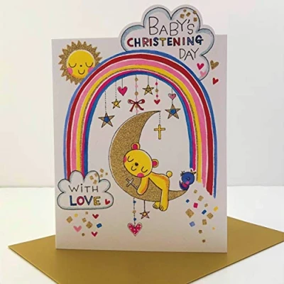 Image of Rachel Ellen Baby&#039;s Christening Day with Love Card Teddy On Moon