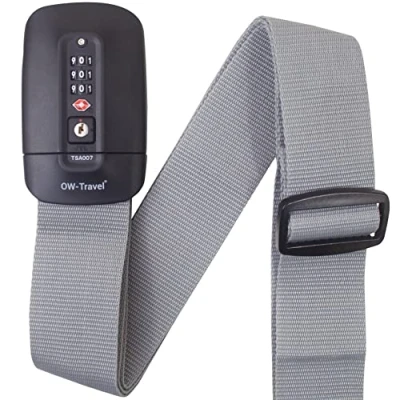 Image of OW Travel Personalised Luggage Straps with Locks for Suitcases (1 Pack Grey) Easy to Spot TSA Suitcase labels. Strap Lock Belt. Lockable 1 Bags