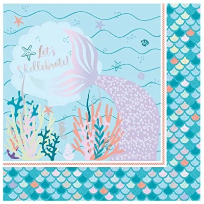 Image of Amscan 9914384 Mermaid Tales Kids Birthday Party Luncheon Napkins 16 Pack