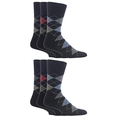 Image of Gentle Grip 6 Pairs of Mens Honeycomb Top/Cotton Rich Socks, in Bigfoot size 12 14 UK (Argyle SOMRJ39)