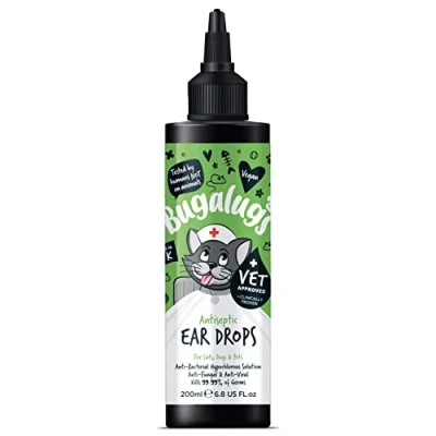 Image of BUGALUGS cat ear drops treatment provides relief for yeast infection, itching and odours first aid antiseptic cats is an antibacterial cleaner kitten, pets