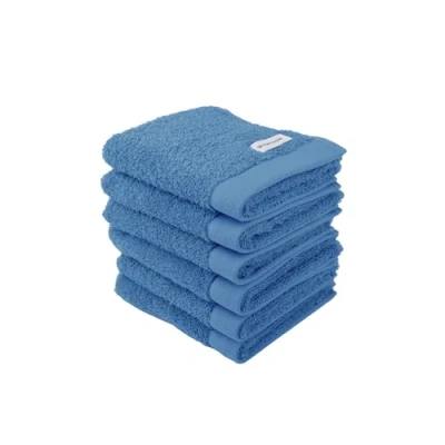 Image of Herding Tom Tailor Guest Towels, Set of 6, 30 x 50 cm, 100% Cotton/Terry with Hanger and Label Logo, Colour Bath Towel, Cool Blue