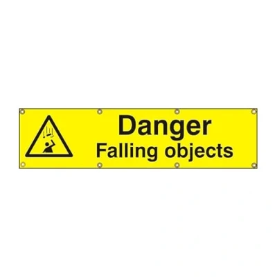 Image of Danger Falling Objects Safety Banner, Weatherproof PVC with Brass Eyelets, W1200mm x H300mm