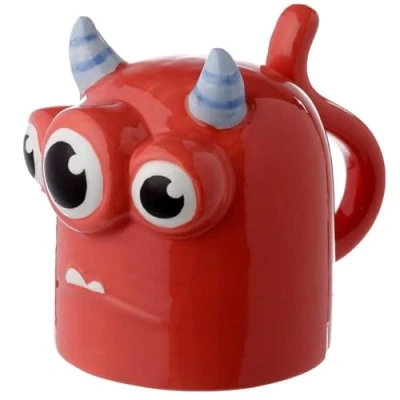 Image of Caribou Living Upside Down Red Three Eyed Monster Ceramic Novelty Mug Cup 450ml for Hot Drinks Coffee Tea Chocolate