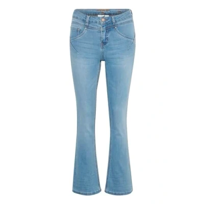 Image of Cream Women&#039;s Jeans Bootcut Legs Full Length Slim Fit Regular Waistband Jeans, Austin Light Blue Denim,