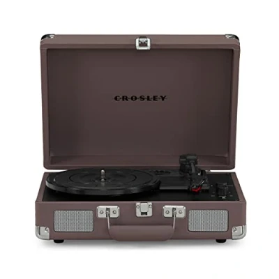 Image of Crosley Cruiser Plus Portable Turntable Bluetooth Record Player, 3 Speed Suitcase Vinyl Home Turntables for Records, Built in Stereo Speakers, Receiver, AUX Input, Purple Ash