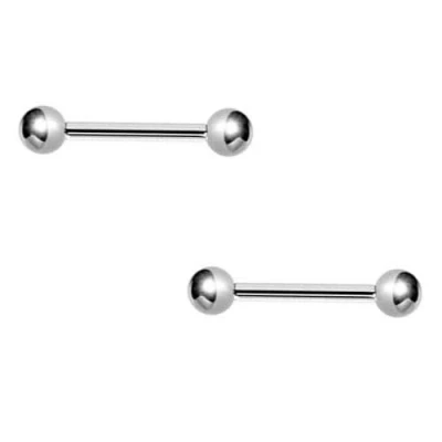Image of DENI 2 straight boy nipple piercings, barbell, 10mm long and 1.2mm thick, 3mm balls.