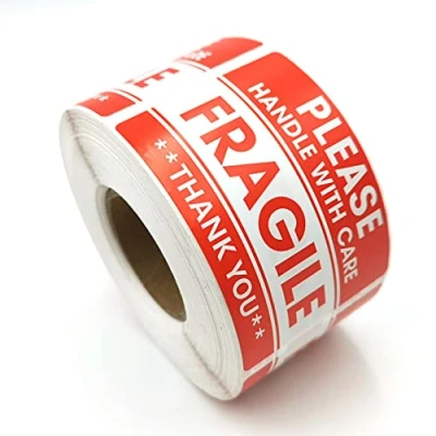 Image of 500 Labels Fragile Sticker for Packing Boxes Red Warning Label Strong Adhesive Handle with Care 2&quot; x 3&quot;