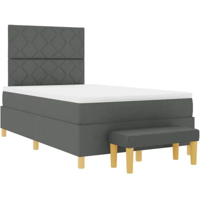 Image of Box Spring Bed with Mattress &amp; Bench Dark Grey 120x190 cm Fabric Vidaxl