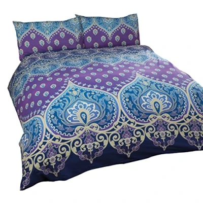 Image of Rapport Home Saphire Indian Design Duvet Quilt Cover And 2 Pillowcase Bed Set, Polyester Cotton, Double