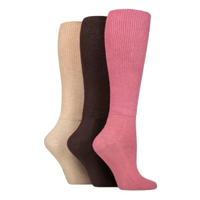 Image of Mens and Women&#039;s 3 Pair Iomi Footnurse Cushion Foot Bamboo Diabetic Knee High Socks Dusky Pink 4 8 Ladies