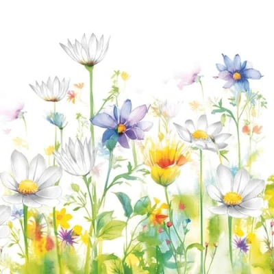 Image of 20 Napkins Flowers, Garden &amp; Nature Beautiful Spring Meadow Table Decoration Paper with Motif Also for Decoupage and 33 x cm