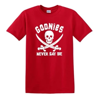 Image of The Goonies Never Say Die Retro Cult Classic Comedy 80s Heavy Cotton t Shirt Red