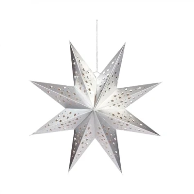 Image of Smart Garden InLit Hanging Origami Star Christmas Decoration Silver 50cm x LED Battery Operated Indoor Use Auto Timer Function For Home Festive Lights