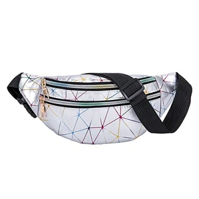 Image of Estwell Bum Waist Bag Festival Fanny Pack 3 Zip Pockets Fashion Waterproof PU Leather Pouch Travel Holiday for Women Ladies Girls Silver
