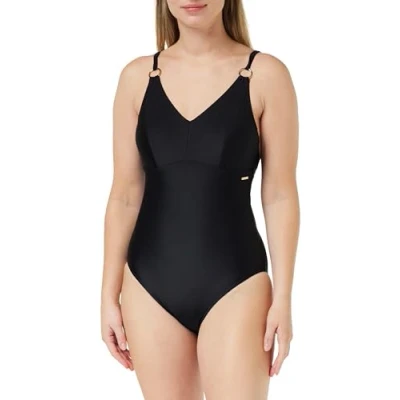 Image of Speedo Women&#039;s Shaping Strappy 1 Piece Swimsuit Shapewear Beach and Holiday Swimwear, Black, 42/18