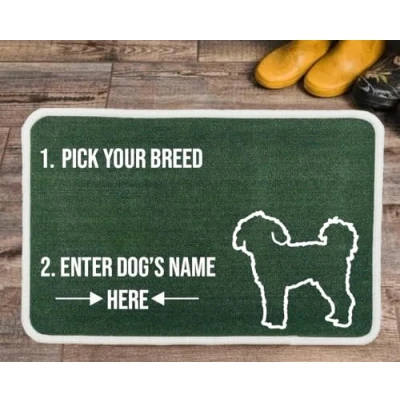 Image of Pet REBELLION Extra Large Personalised Absorbent Machine Washable Food Mat For Dogs Feeding Bowls Non Slip Reduces Movement Rounded Corners to Stay Flat (Cavapoochon Green)