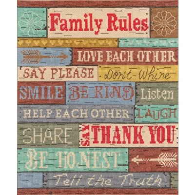 Image of Janlynn Family Rules Counted Cross Stitch Kit, Cotton, Multi Colour, 25 x 30 0.1 cm