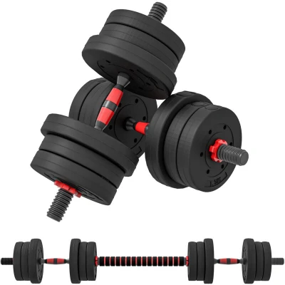 Image of HOMCOM 20kg 2 IN 1 Adjustable Dumbbells Weight Set, Dumbbell Hand Barbell for Body Fitness, Lifting Training Home, Office, Gym, Black