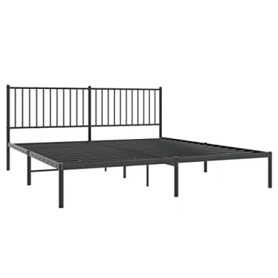Image of vidaXL Steel Double Bed Frame with Headboard, Base Extra Underbed Storage Space Black 180x200 cm