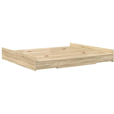 Image of vidaXL Storage Bed Frame with Drawer Headboard Sonoma oak 200 x cm