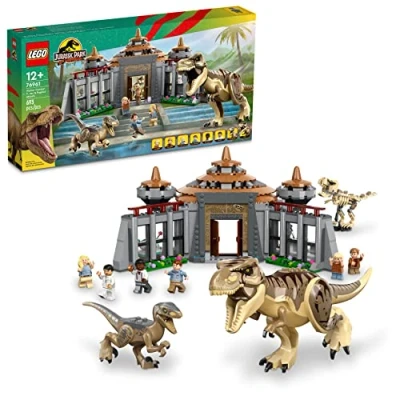 Image of LEGO Jurassic Park Visitor Center: T. rex &amp; Raptor Attack 76961 Buildable Dinosaur Toy; Gift for Teens and Kids Aged 12 Up, Including a Dino Skeleton Figure, 6 Minifigures More