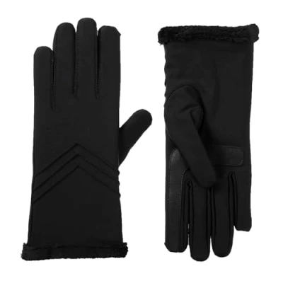 Image of isotoner Women&#039;s Lined Water Repellent Chevron Spandex Gloves, Black, L/XL