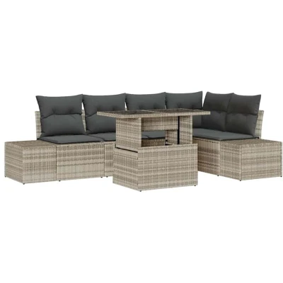 Image of vidaXL 6 Piece Garden Sofa Set with Cushions Light Grey Poly Rattan
