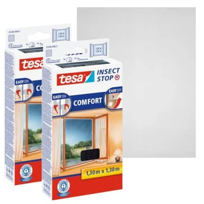 Image of tesa Insect Stop Comfort for Windows 2 Pack Window Screen with Self Adhesive Hook and Loop Mesh in Anthracite, 2X 130 cm x