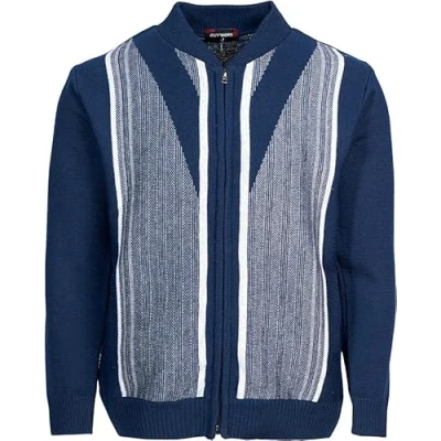 Image of Men Knitted Cardigan Jumper Zip Front Round Neck Long Sleeve Sweater with 2 Pockets XXL, Navy