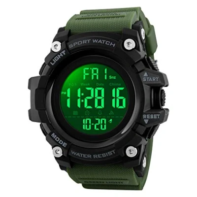 Image of TONSHEN Mens Outdoor Sport Watches LED Electronic Digital Dual Time 50M Waterproof Military Multifunction Watch (Green)