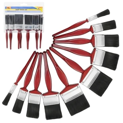 Image of NEW SET OF 10 PAINT BRUSH PAINTING DECORATING DIY BRUSHES TOOLS HANDLE