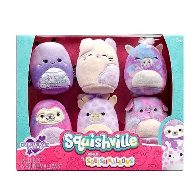 Image of Squishville by Original Squishmallows Purple Pals Squad Plush Six 2 Inch Including Bashira, Mollie, Carlota, Patrick, Rida, and Jazzy Toys for Kids