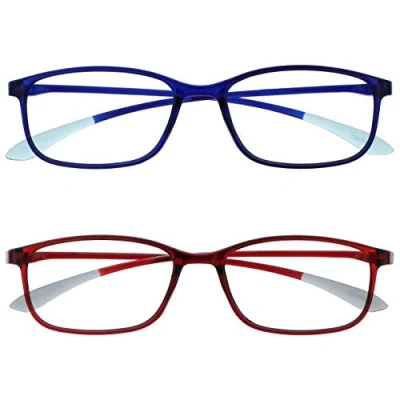 Image of OPULIZE Ice Reading Glasses 2 Pack Ultra Lightweight Frame Scratch Resistant Blue Red Mens Womens RR61 3Z +2.50