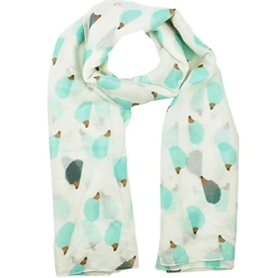 Image of World of Shawls Hedgehog Print Ladies Fashion Wrap Maxi Scarf Sarong Large Size (White Mint)